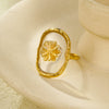 Stainless Steel Geometric Inlaid Flower 18K Gold Plated Ring