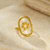 Stainless Steel Geometric Inlaid Flower 18K Gold Plated Ring