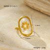 Stainless Steel Geometric Inlaid Flower 18K Gold Plated Ring