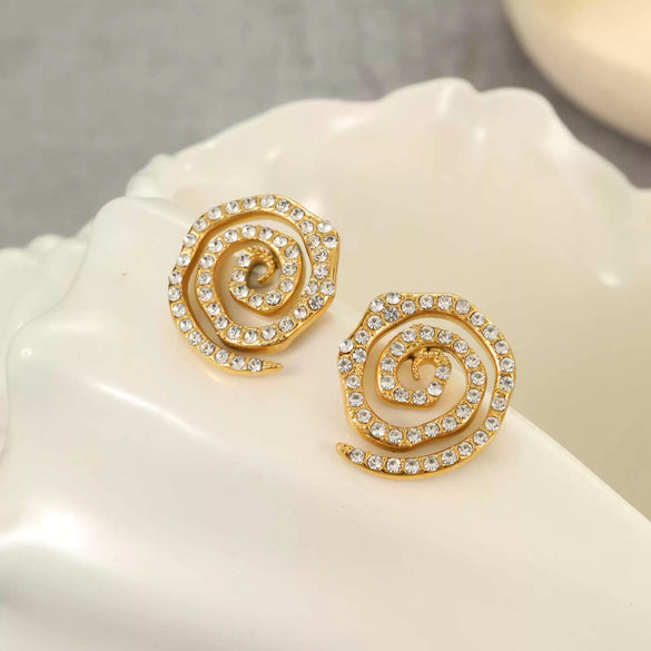 Stainless Steel Geometric Inlaid Zircon Earrings Electroplated Fashion Women's