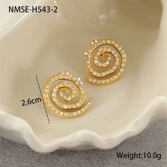 Stainless Steel Geometric Inlaid Zircon Earrings Electroplated Fashion Women's