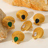 Stainless Steel Geometric Inlaid Zircon Scallop Women's Earrings