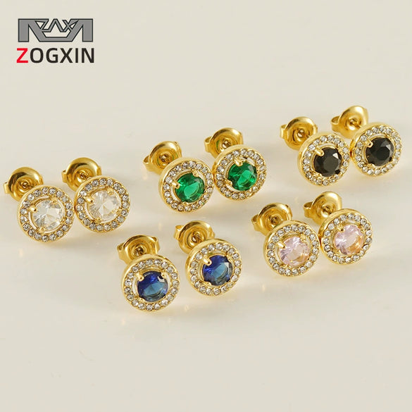 316L Stainless Steel Geometric Inlaid Zircon Women's Earrings