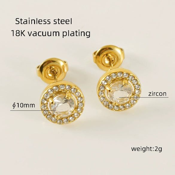 316L Stainless Steel Geometric Inlaid Zircon Women's Earrings