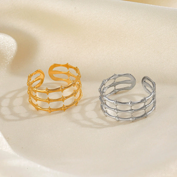 Stainless Steel Geometric Ins Style Ring 18K Gold Plated Electroplated For Women
