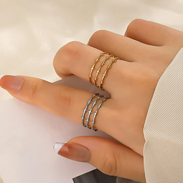 Stainless Steel Geometric Ins Style Ring 18K Gold Plated Electroplated For Women