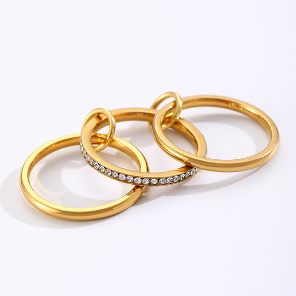 Stainless Steel Geometric Interlocking Ring Electroplated Women's Multiring Stacked Style