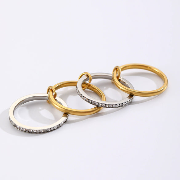 Stainless Steel Geometric Interlocking Ring Electroplated Women's Multiring Stacked Style