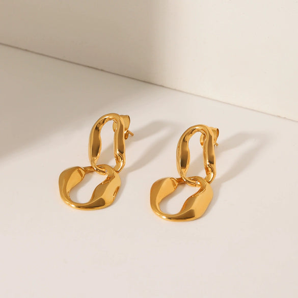 Stainless Steel Geometric Irregular Chain Earrings For Women With Electroplating