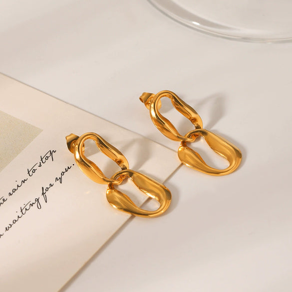 Stainless Steel Geometric Irregular Chain Earrings For Women With Electroplating