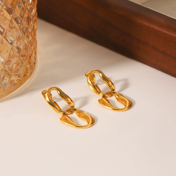 Stainless Steel Geometric Irregular Chain Earrings For Women With Electroplating