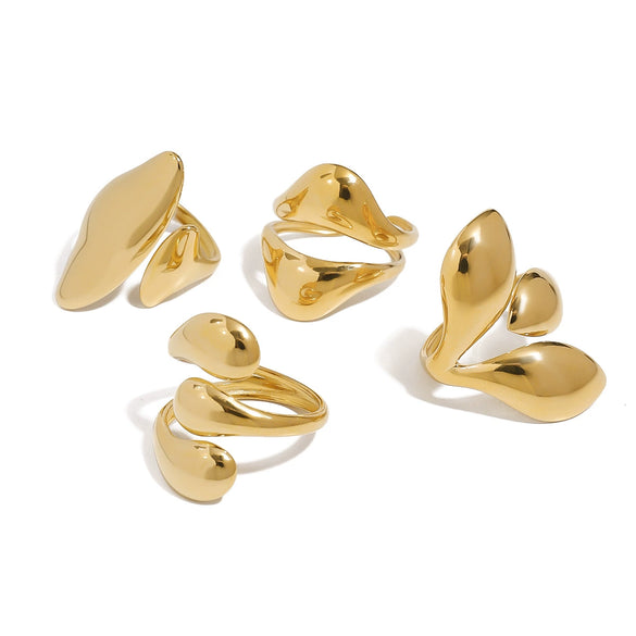 Stainless Steel Geometric Irregular Dropshaped Opening Ring Jewelry For Women With Electroplating