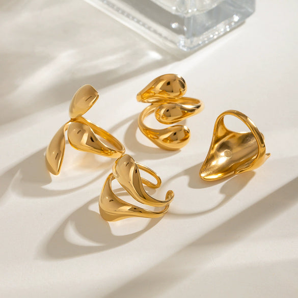 Stainless Steel Geometric Irregular Dropshaped Opening Ring Jewelry For Women With Electroplating