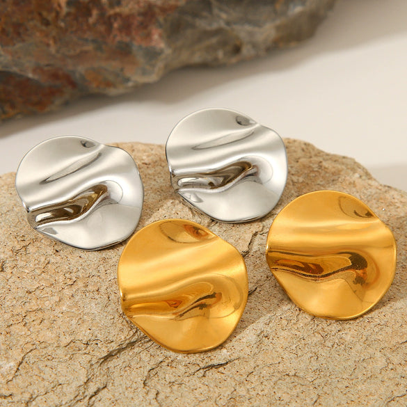 Stainless Steel Geometric Irregular Hammer Pattern Electroplated Women's Earrings