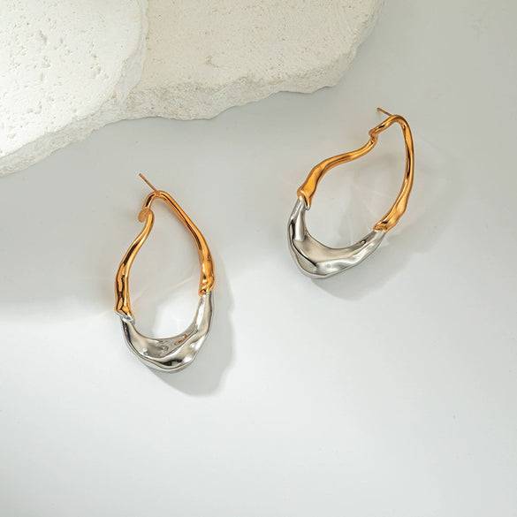 Stainless Steel Geometric Irregular Oval Electroplated Earrings For Women