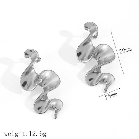 Stainless Steel Geometric Irregular Pleated Wavy Niche Design Electroplated Earrings For Women