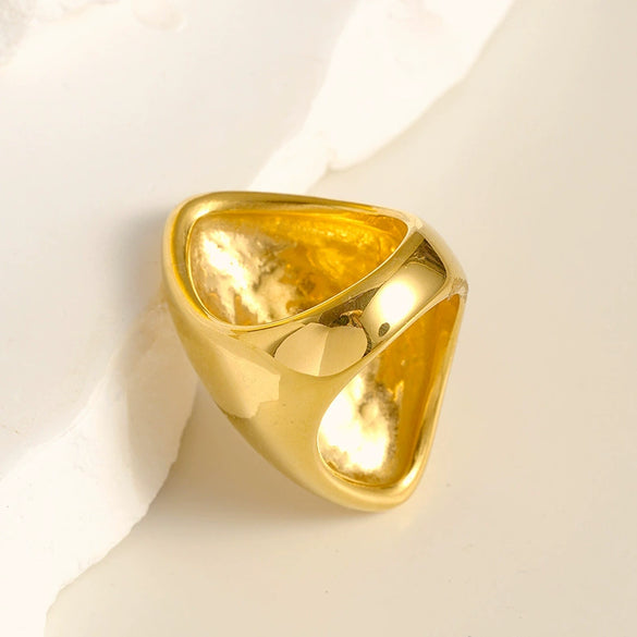 Stainless Steel Geometric Irregular Smooth Cut Wide Ring Bracelet With Electroplating