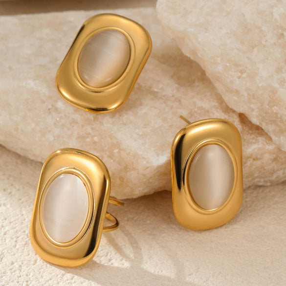 Stainless Steel Geometric Jewelry Electroplated Retro Light Luxury Women's Earrings Ring