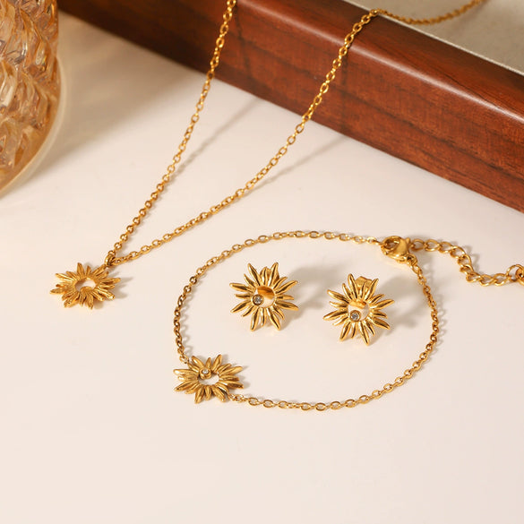 Stainless Steel Geometric Jewelry Set With Electroplating Necklace Earrings Bracelet For Women
