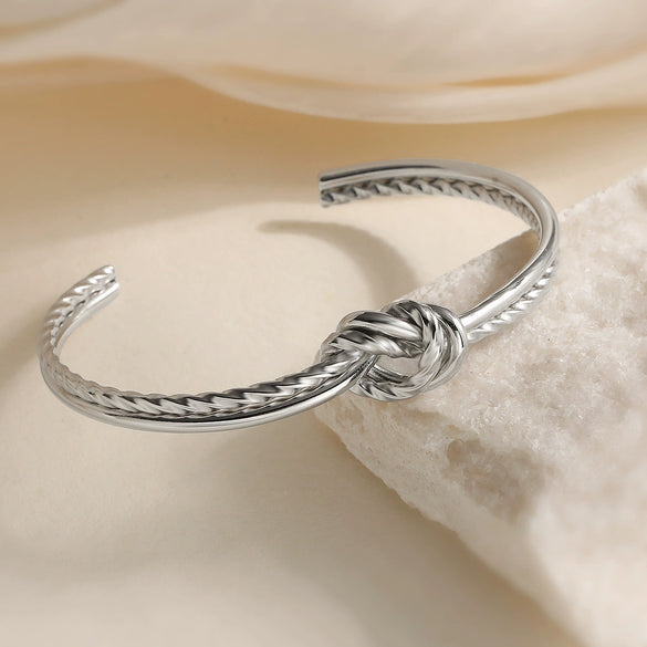Stainless Steel Geometric Knot Opening Bracelet For Women With Electroplating