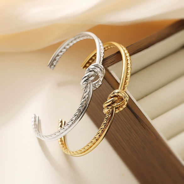 Stainless Steel Geometric Knot Opening Bracelet For Women With Electroplating