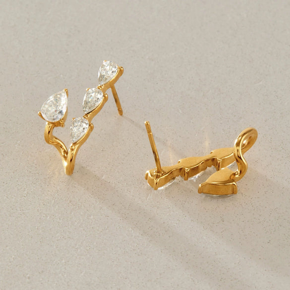 Stainless Steel Geometric Layered Zircon Stud Earrings For Women Elegant Plated Wholesale Jewelry
