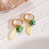 Stainless Steel Geometric Leaves Feather Ear Buckle Earrings For Women With Electroplating