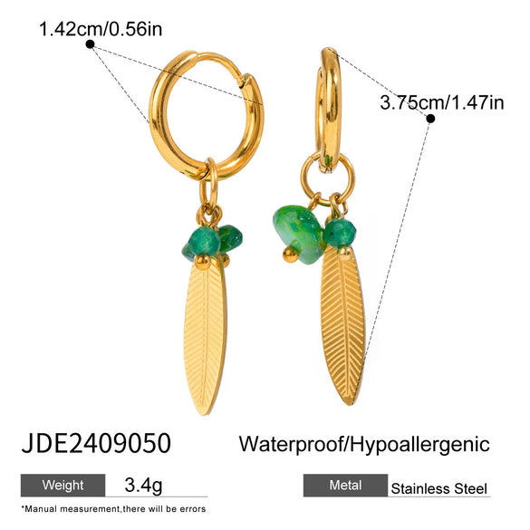 Stainless Steel Geometric Leaves Feather Ear Buckle Earrings For Women With Electroplating