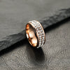 Stainless Steel Geometric Letter Pattern Ring Electroplated Double Row Rhinestone Style Unisex Band Jewelry