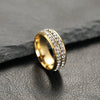 Stainless Steel Geometric Letter Pattern Ring Electroplated Double Row Rhinestone Style Unisex Band Jewelry