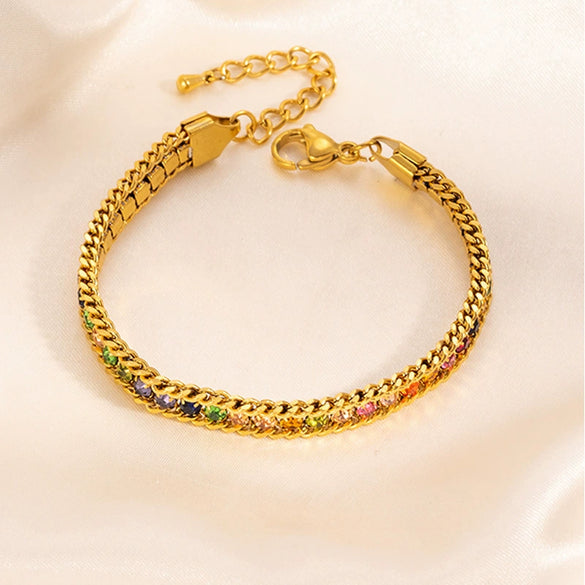 Stainless Steel Geometric Light Luxury Style Electroplating Tennis Chain Bracelet For Women