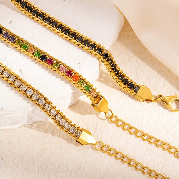Stainless Steel Geometric Light Luxury Style Electroplating Tennis Chain Bracelet For Women