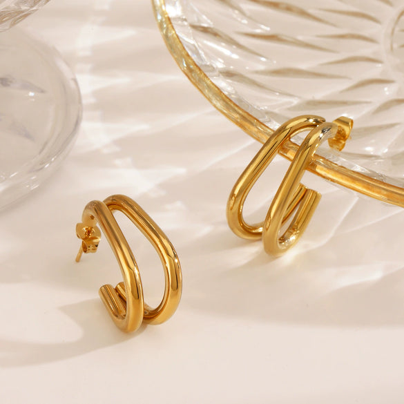 Stainless Steel Geometric Line Earrings Electroplated Design