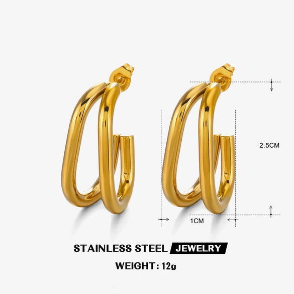 Stainless Steel Geometric Line Earrings Electroplated Design