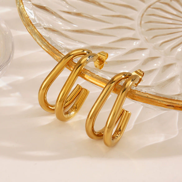 Stainless Steel Geometric Line Earrings Electroplated Design