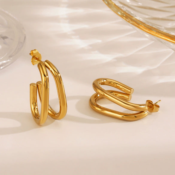 Stainless Steel Geometric Line Earrings Electroplated Design