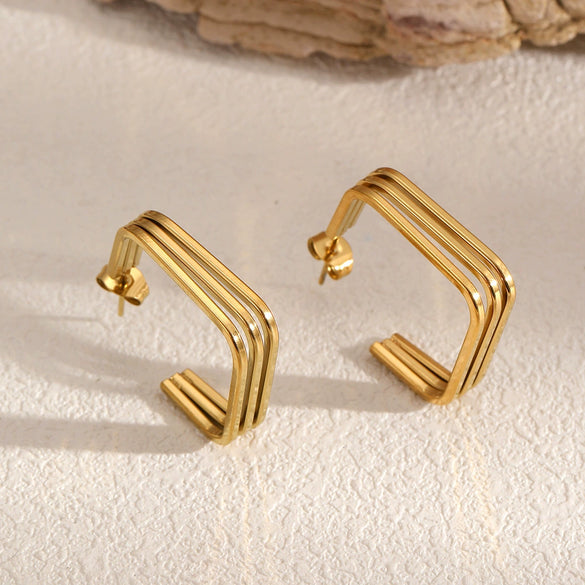 Stainless Steel Geometric Line Women's Earrings 18K Gold Plated