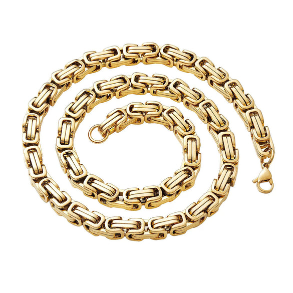Stainless Steel Geometric Link Chain Men's Byzantine Necklace Pendant