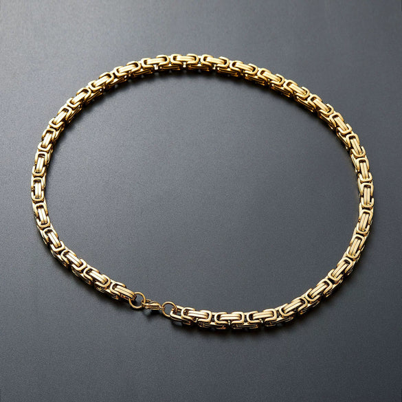 Stainless Steel Geometric Link Chain Men's Byzantine Necklace Pendant