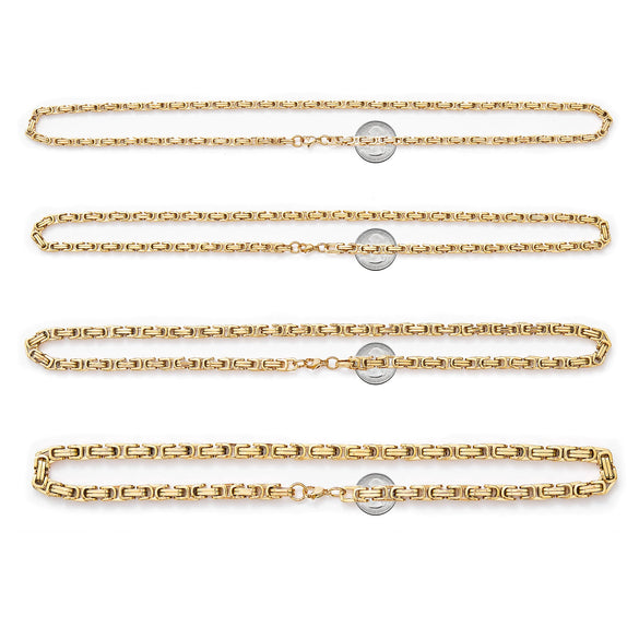 Stainless Steel Geometric Link Chain Men's Byzantine Necklace Pendant