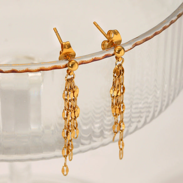 Stainless Steel Geometric Lip Chain Tassel Earrings Electroplated Light Luxury Highend Women's Jewelry
