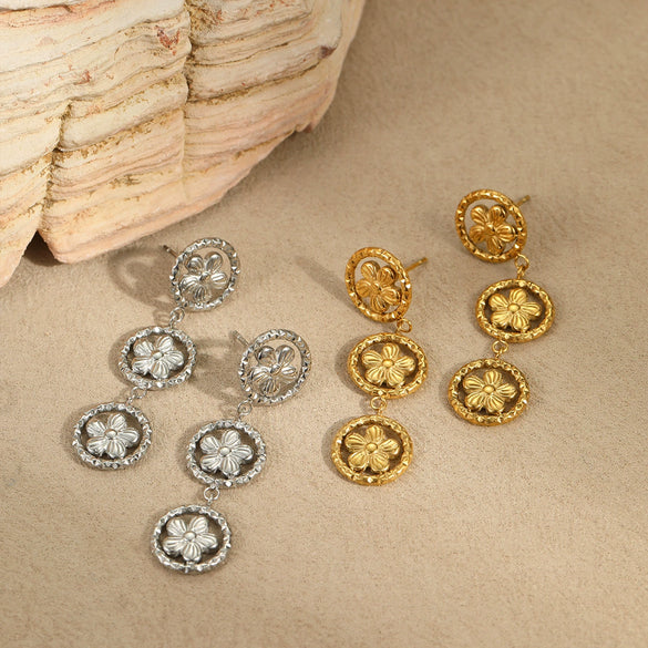 Stainless Steel Geometric Long Earrings 18K Gold Plated Fashion Jewelry