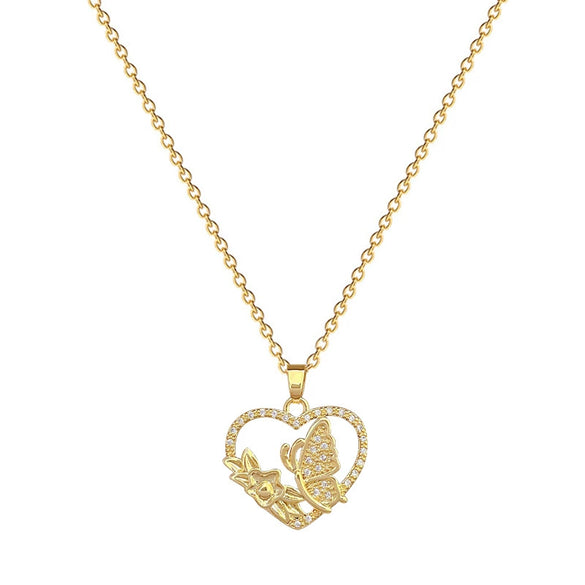 Stainless Steel Geometric Love Butterfly Pendant Necklace Unisex