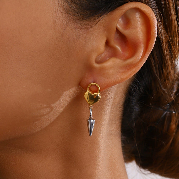 Stainless Steel Geometric Love Cone Chain Earrings With Gold And Silver Color Matching And Electroplating