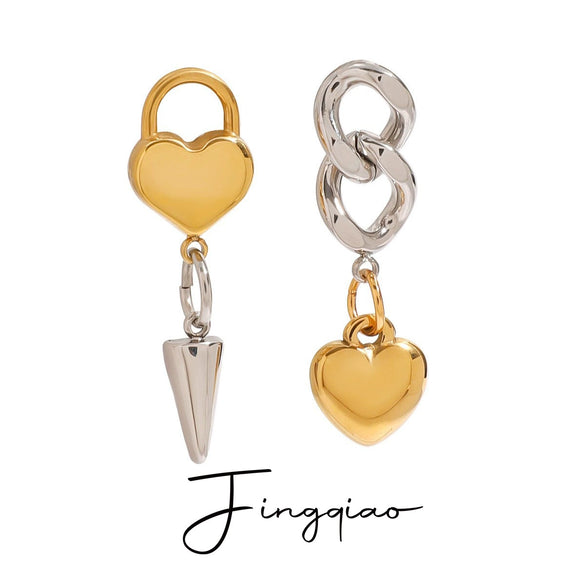Stainless Steel Geometric Love Cone Chain Earrings With Gold And Silver Color Matching And Electroplating