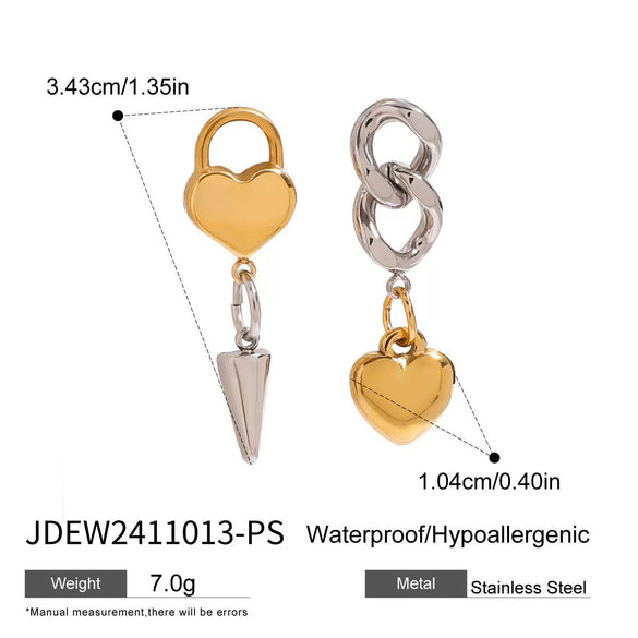 Stainless Steel Geometric Love Cone Chain Earrings With Gold And Silver Color Matching And Electroplating
