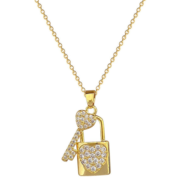 Stainless Steel Geometric Love Lock Diamond Necklace For Women