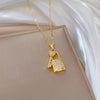Stainless Steel Geometric Love Lock Diamond Necklace For Women