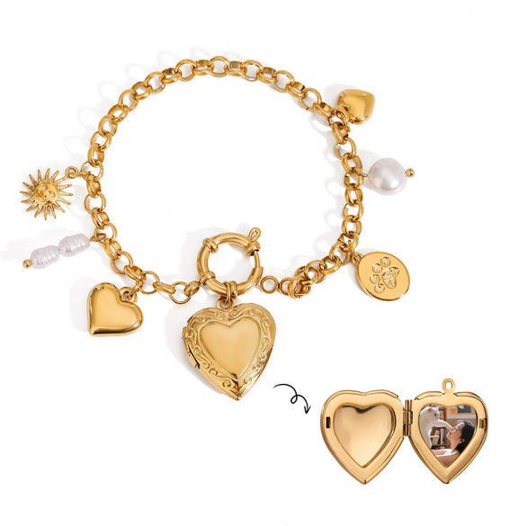 Stainless Steel Geometric Love Pendant Bracelet With Electroplating For Women