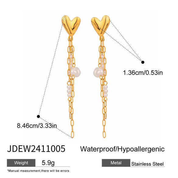 Stainless Steel Geometric Love Tassel Earrings With Electroplating Design